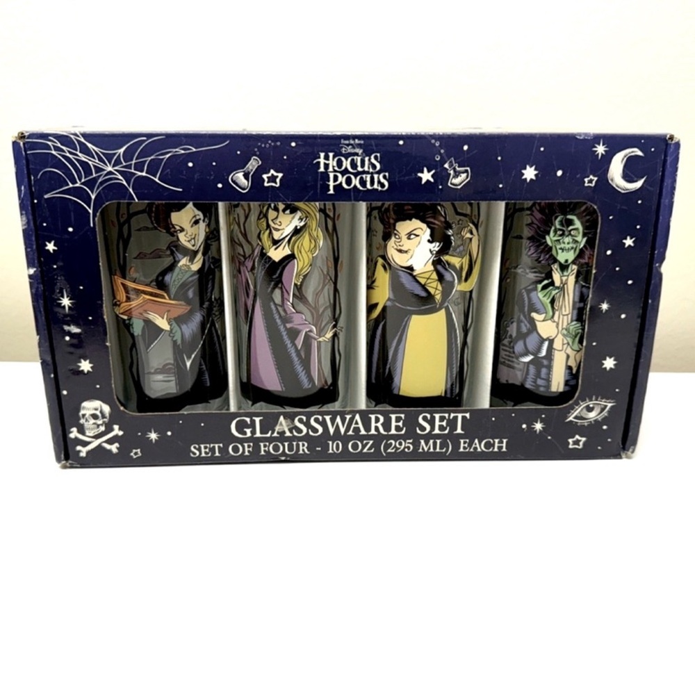 New Disney Hocus Pocus Drinkware Set of 4 Glass Tumblers, 10 oz each